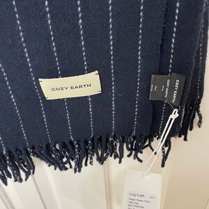 Cozy Earth Navy Striped Fringe throw
